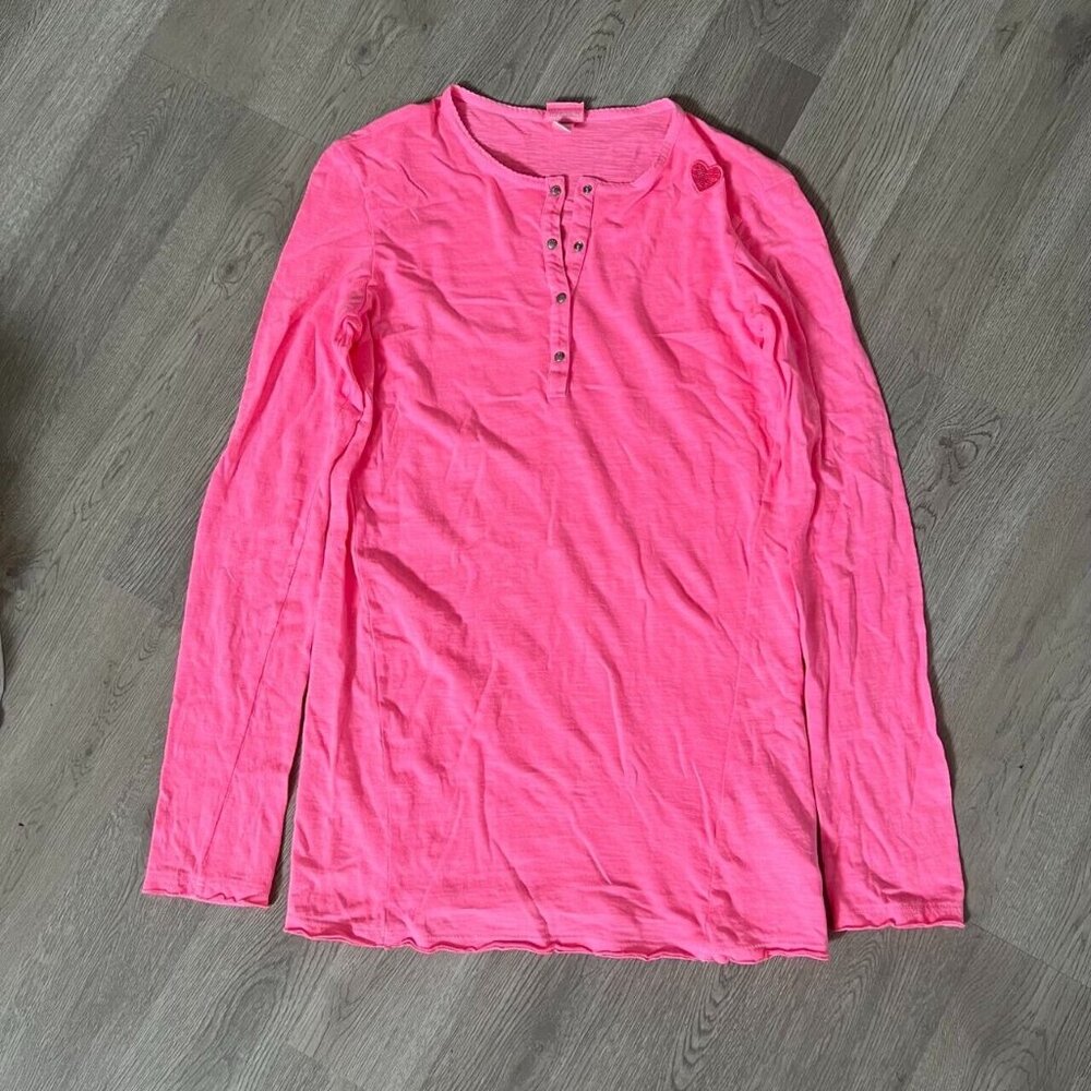 Diesel Women's Pink t-shirt cotton, comfy, long sleeve, buttons, XL Sequin Heart - Picture 1 of 6
